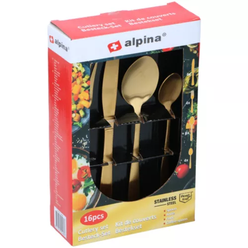 Alpina rozsdamentes acél Evőeszköz készlet 16db-os, arany színű