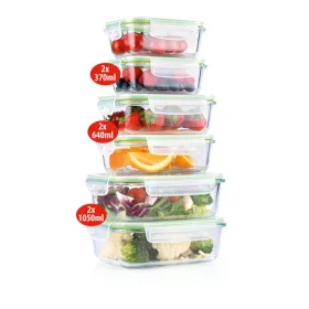   Alpina tároló edény, 6db 2x370/640/1050ml, üveg műa. Tetővel