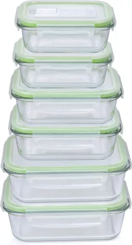 Alpina tároló edény, 6db 2x370/640/1050ml, üveg műa. Tetővel