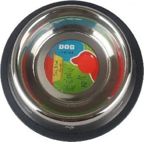 Rozsdamentes etető tál csúszásmentes talppal, 750ml,  23x23x6cm