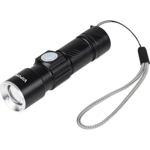 Vipow URZ0914 - alumínium zseblámpa, 3w, zoom, usb csatlakozó, fekete