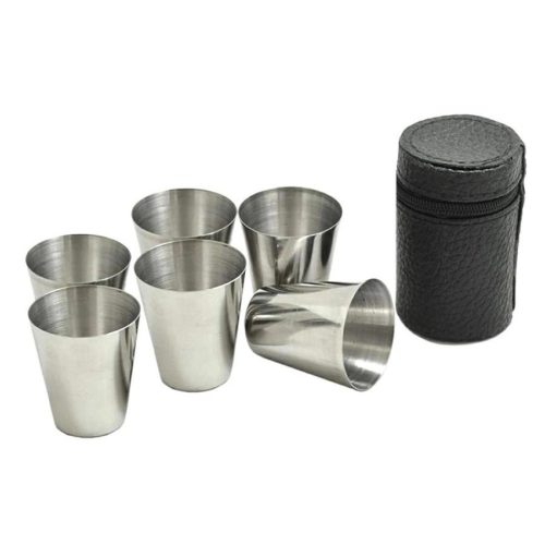 Aptel AG171B - 6 darabos rozsdamentes acél pohár készlet tokban, 30 ml, ezüst/fekete