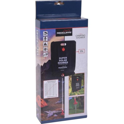 Redcliffs Super Solar Shower - napelemes kemping zuhany (15L), fekete