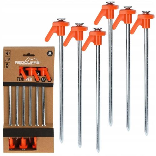 Redcliffs Tent Peg - 6db-os fém sátorrögzítő (21cm), ezüst/narancs