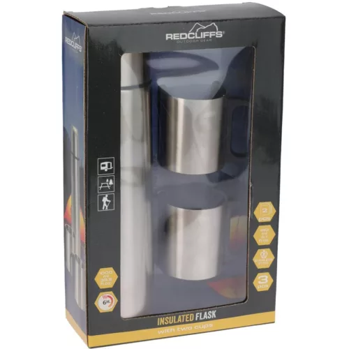 Redcliffs Insulated Flask - turista termosz 2 bögrével, ezüst