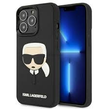 Tok iPhone 13 Pro telefonhoz, Karl Lagerfeld, KLHCP13LKH3DBK, 3D gumis Karl's Head Collection, fekete