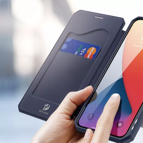Apple iPhone 12 Pro Max - Dux Ducis Skin X mágneses oldalra nyíló tok, Sötétkék