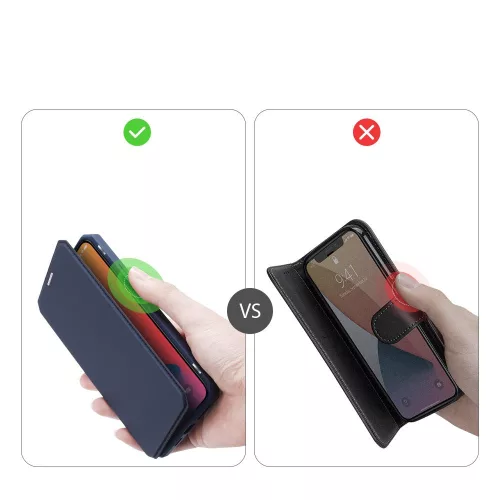 Apple iPhone 12 Pro Max - Dux Ducis Skin X mágneses oldalra nyíló tok, Sötétkék