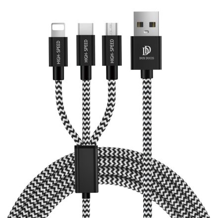 Dux Ducis Family Töltőkábel 3 in 1 Micro USB + Lightning + Type C fekete/szürke nylon borítás