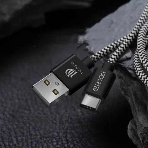 Dux Ducis K-ONE Usb / Type C kábel, nejlonborítás, 2m, 2,1A, fekete