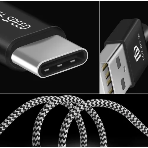 Dux Ducis K-ONE Usb / Type C kábel, nejlonborítás, 2m, 2,1A, fekete