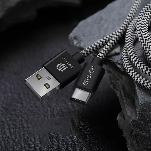 Dux Ducis K-ONE Usb / Type C kábel, nejlonborítás, 2m, 2,1A, fekete