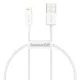 Baseus Superior USB / Lightning adat és töltőkábel, 2,4A, 25cm - CALYS-02, Fehér
