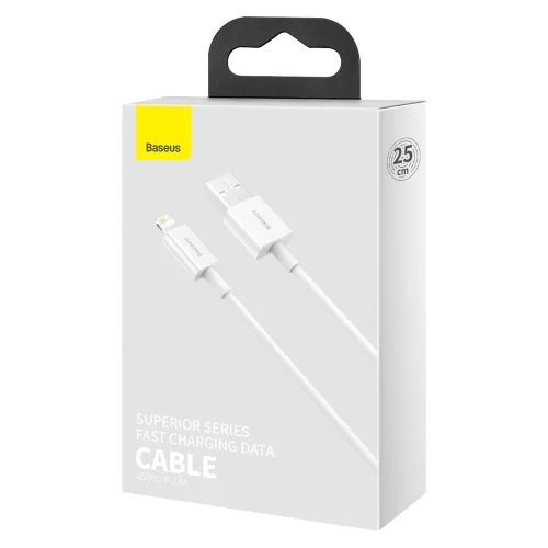 Baseus Superior USB / Lightning adat és töltőkábel, 2,4A, 25cm - CALYS-02, Fehér