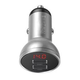   Baseus Digital Display Dual USB autóst szivargyújtős telefontöltő 4.8A 24W (CCBX-0s) ezüst