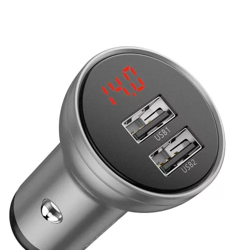 Baseus Digital Display Dual USB autóst szivargyújtős telefontöltő 4.8A 24W (CCBX-0s) ezüst