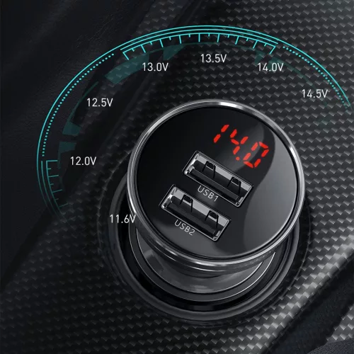 Baseus Digital Display Dual USB autóst szivargyújtős telefontöltő 4.8A 24W (CCBX-0s) ezüst