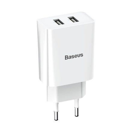 Baseus fali adapter, töltő, 2 USB foglalattal, gyorstöltés támogatottság, (CCFS-R02), Fehér