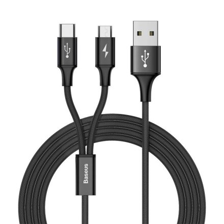 Baseus Rapid USB/Type-C + Micro USB kábel, 3A, 1,2m - CAMT-ASU01, fekete