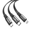 Baseus Fabric 3-in-1 Flexible USB / Type-C + Lightning + Micro USB adat és töltőkábel, 3,5A, 1,2m - CAMLT-BYG1, Szürke