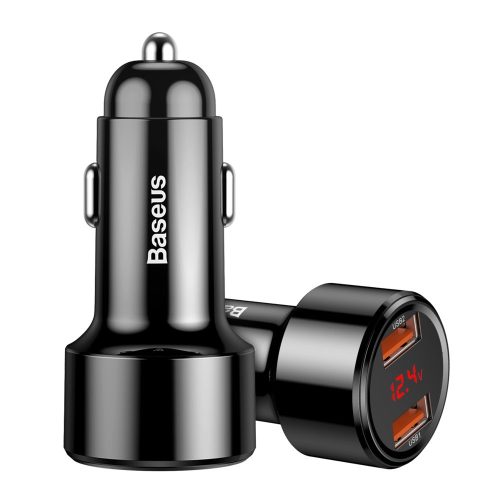 Baseus Magic Series Dual autós gyorstöltő LED kijelzővel (2x USB QC3.0 45W 6A) - CCMLC20A-01, Fekete