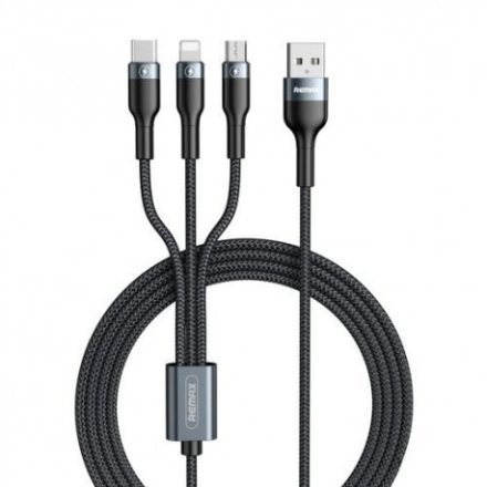 Remax Sury 3in1 USB Type C / iPhone Lightning / Micro USB 1,2m töltőkábel (RC-070th), fekete