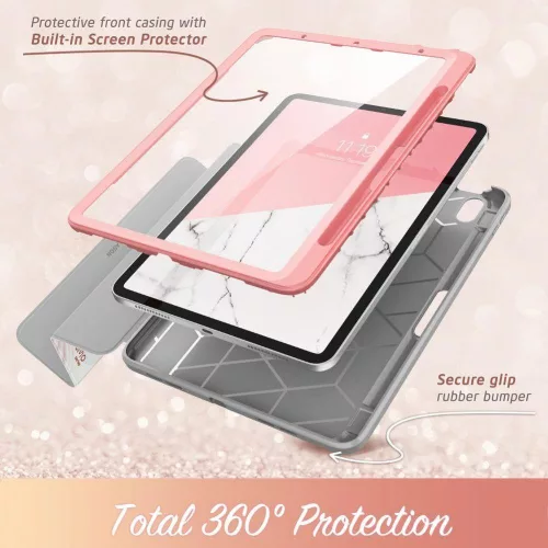 Apple iPad Air 2020 (iPad Air 4) Supcase Cosmo ütésálló flip tablet tok, Rózsaszín/Márvány minta