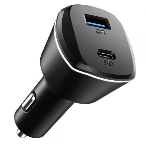 PowerArc by Spigen szivargyújtós telefontöltő, gyorstöltés(30W), USB-C, USB-A foglalat, fekete