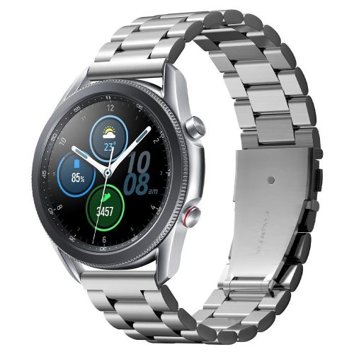 Samsung Galaxy Watch 46mm Spigen Modern Fit rozsdamentes acél szíj, 22mm széles, ezüst