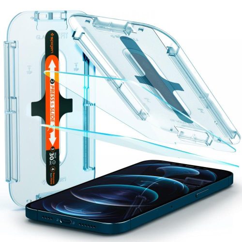 Apple iPhone 12 Pro Max Spigen Glas.tR SLIM EZ Fit kijelzővédő üvegfólia segéd kerettel, Átlátszó