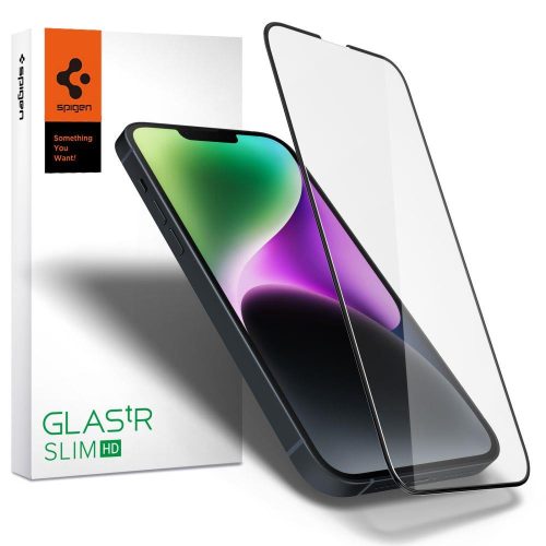 Tokbarát Spigen Glass FC üvegfólia, amely kompatibilis az iPhone 13 Pro Max Black készülékkel