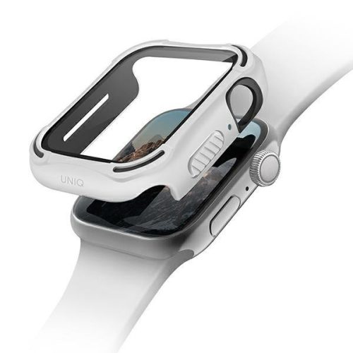 Apple Watch 4 / 5 / 6 / SE (40mm) / 7 (41mm) Uniq Torres okosóra bumper beépített üvegfóliával, Fehér