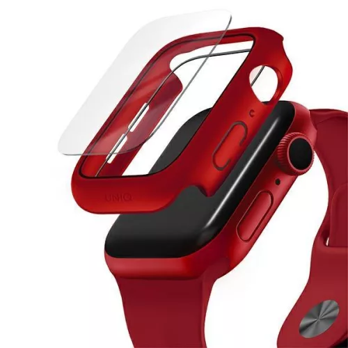 Apple Watch 4-6 / SE (44mm) Uniq Nautic okosóra tok beépített üvegfóliával, Piros