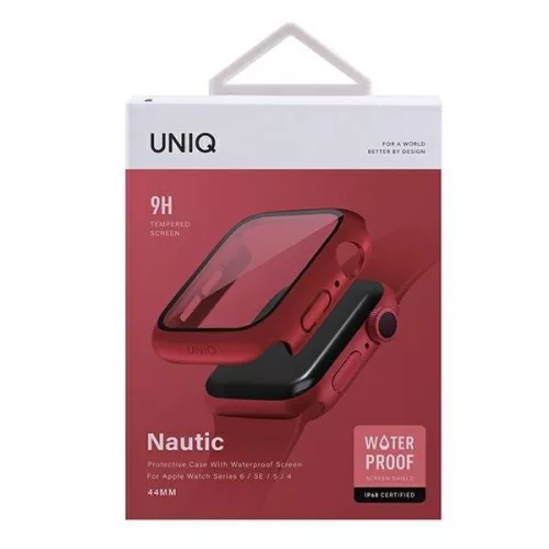 Apple Watch 4-6 / SE (44mm) Uniq Nautic okosóra tok beépített üvegfóliával, Piros