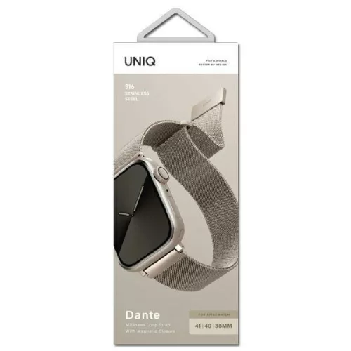 Apple Watch Series 4/5/6/7/SE 40/41mm Uniq Dante - okosóra szíj, Rozsdamentes acél, Starlight szín