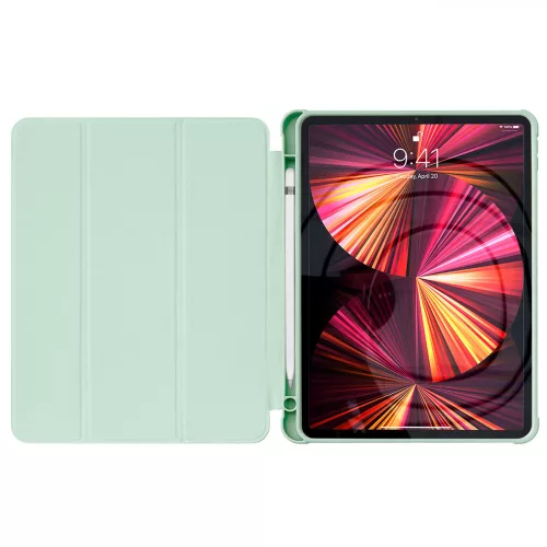 Apple iPad Pro 12.9 (2021) Stand Tablet Smart Cover flip trifold tablet tok, Világoszöld