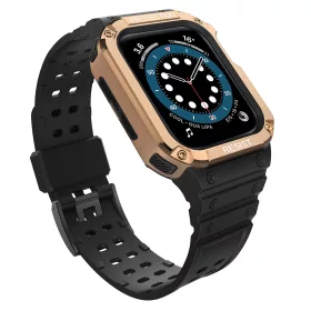   Apple Watch 4-6 / SE (44mm) / 7 (45mm) Protect Strap Band okosóra szíj ütésálló tokkal, Fekete