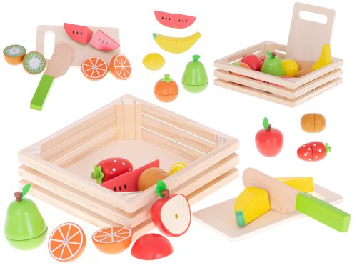 Fructe din lemn de tăiat cu magnet în cutie + accesorii