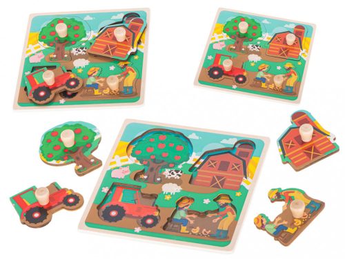 OEM Fából készült puzzle gyerekeknek farm, 4db-os, 15cm x 15cm x 0,5cm