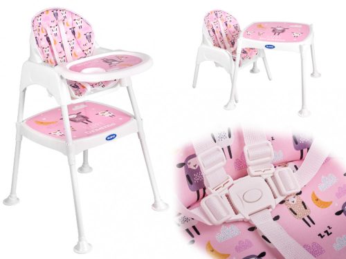 3in1 bébi etetőszék asztallal, 45x47,5 cm - 91 cm, Rózsaszín/Fehér