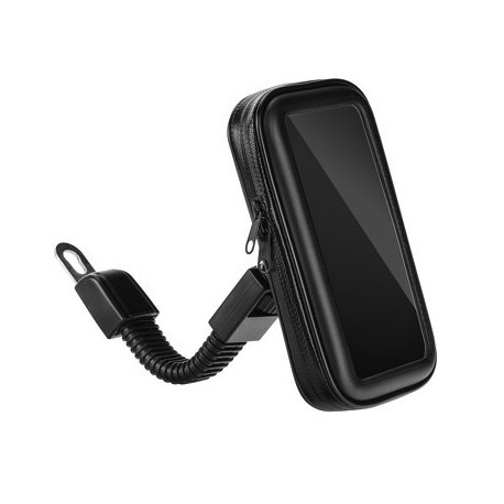 Kerékpárra, robogóra visszapillantó alá szerelhető állítható zipzáros zárt telefontartó (4,8-5,5 méretig), Fekete
