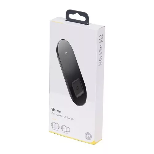Baseus Simple 2 az 1-ben vezeték nélküli töltőpad, 18W, Qi, WXJK-01, fekete