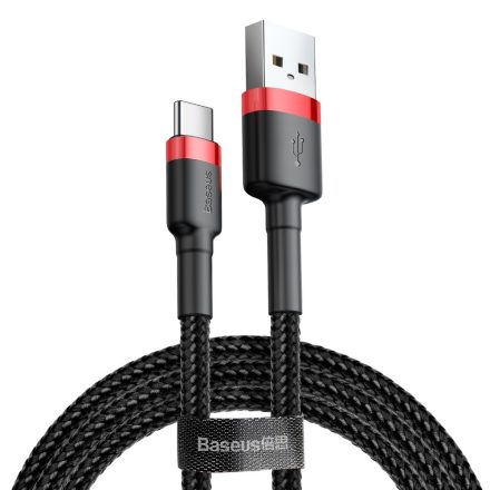 Baseus Cafule Cable Durable Nylon USB / Type C adat és töltőkábel 3A 1m  (CATKLF-B91), Fekete/Piros