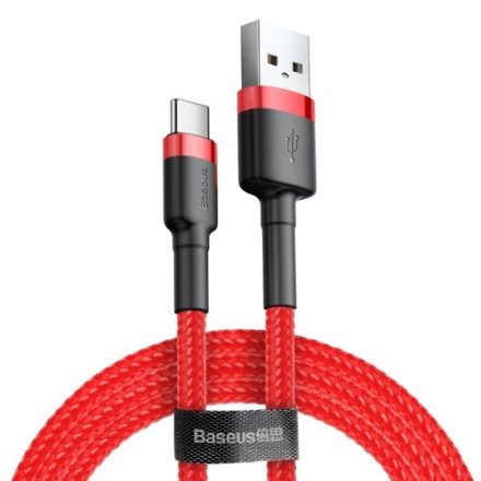 Baseus Cafule nylon borítás, USB -Type C adat és töltőkábel Qc3 3A 50cm (CATKLF-a09), piros