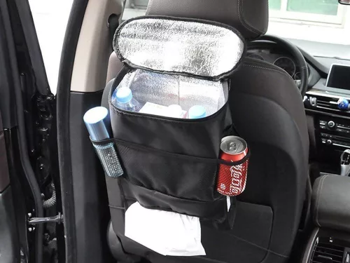 Autósülés háttámlájára helyezhető rendszerező termotáskával, fekete
