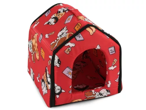 Casuta pentru caini si pisici, Material textil, 35x41x36 cm, Rosu