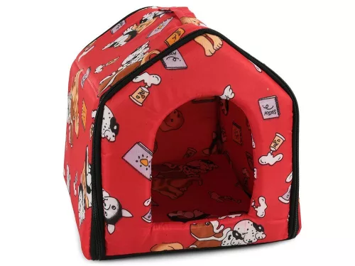 Casuta pentru caini si pisici, Material textil, 35x41x36 cm, Rosu