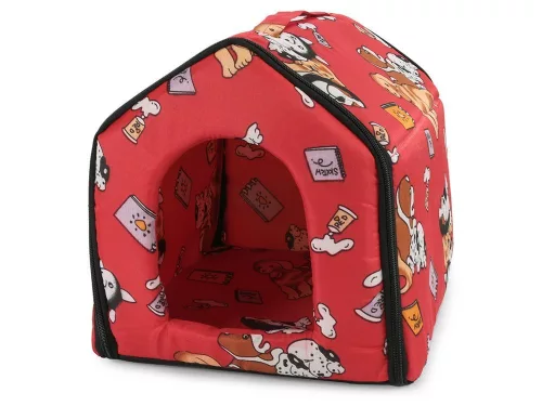 Casuta pentru caini si pisici, Material textil, 35x41x36 cm, Rosu