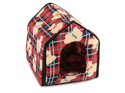 Casuta pentru caini si pisici, Material textil, 35x41x36 cm, Rosu