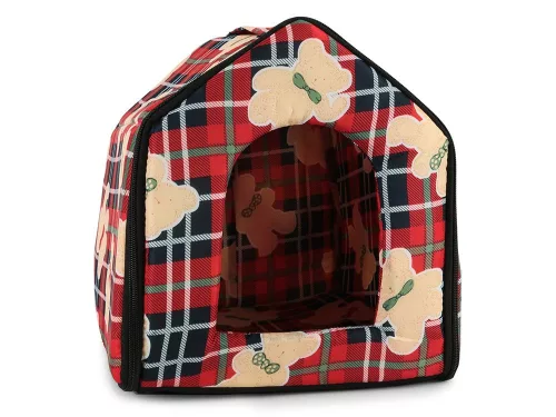 Casuta pentru caini si pisici, Material textil, 30x35x30 cm, Rosu